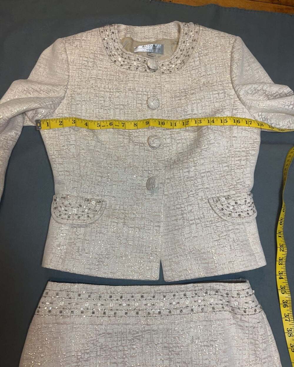 Tahari Arthur S. Levine Petite 6P Metallic Tweed Skirt Suit Set - Picture 8 of 16